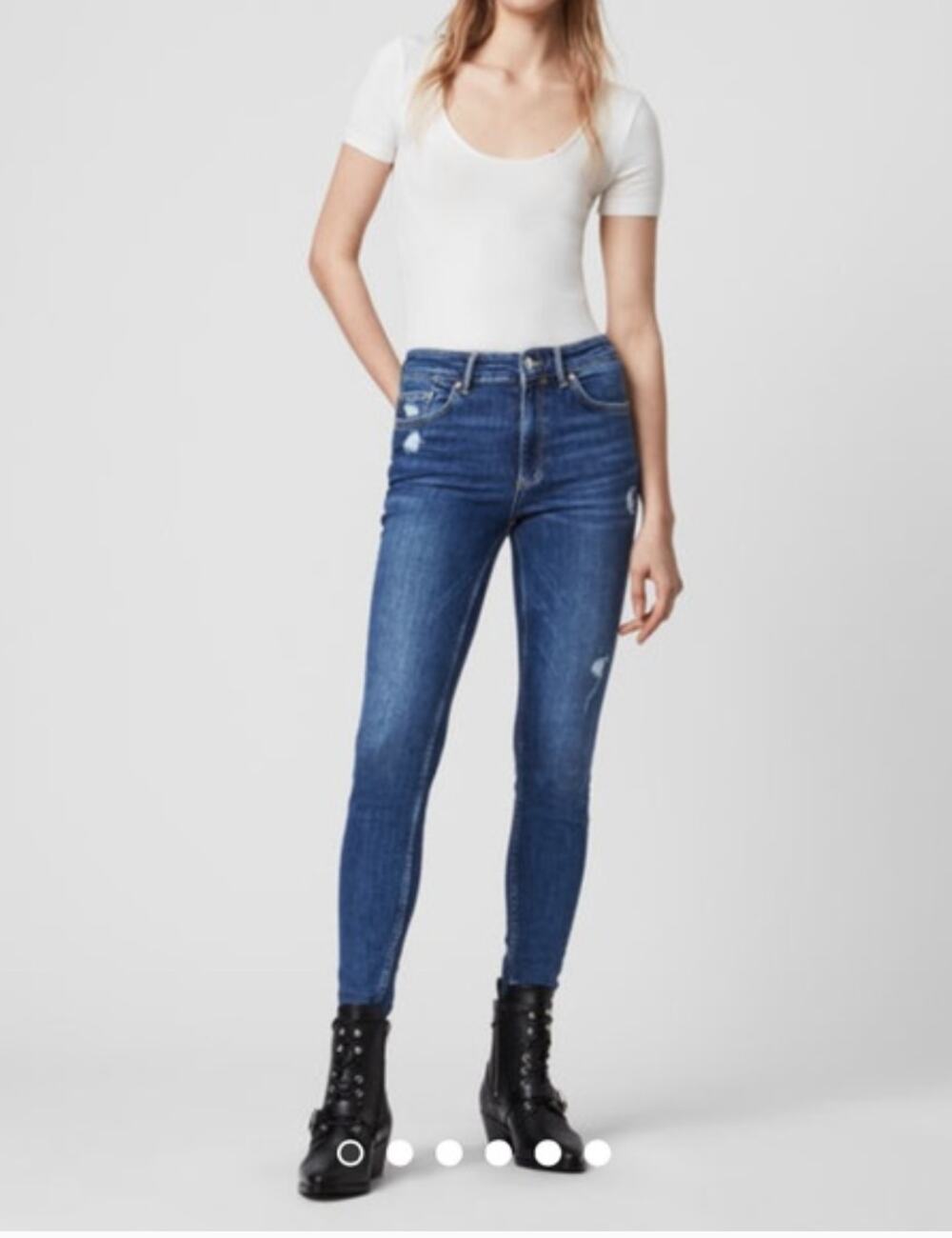 ALLSAINTS Grace Womens Blue Distressed Blend Mid-Rise Stretch Denim Jeans Sz 29